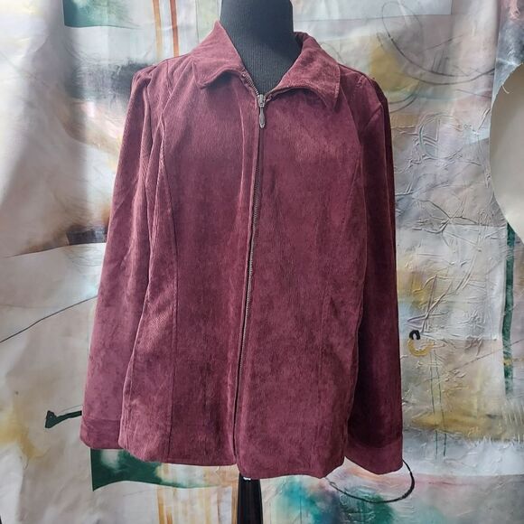 Christopher & Banks burgundy corduroy fitted zip up jacket with back sintched wa - Picture 1 of 4